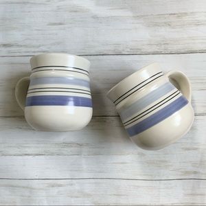 NEW Two Pfaltzgraff Rio Cream + Blue Striped Mugs With Blue Interior